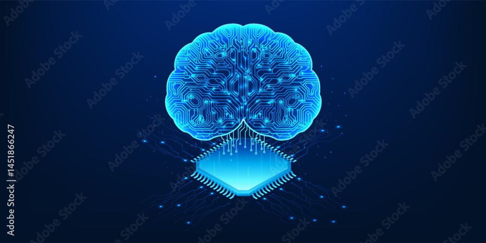 Aufkleber microchip with an ai brain represents agentic ai technology that has the ability to think, analyze a