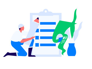 Invite friends to conduct questionnaire flat vector concept operation hand drawn illustration
