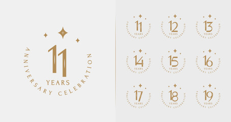 Set of premium anniversary logo. Birthday symbol with sparkle and emblem concept for elegant celebration
