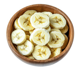 banana slices in wooden bowl