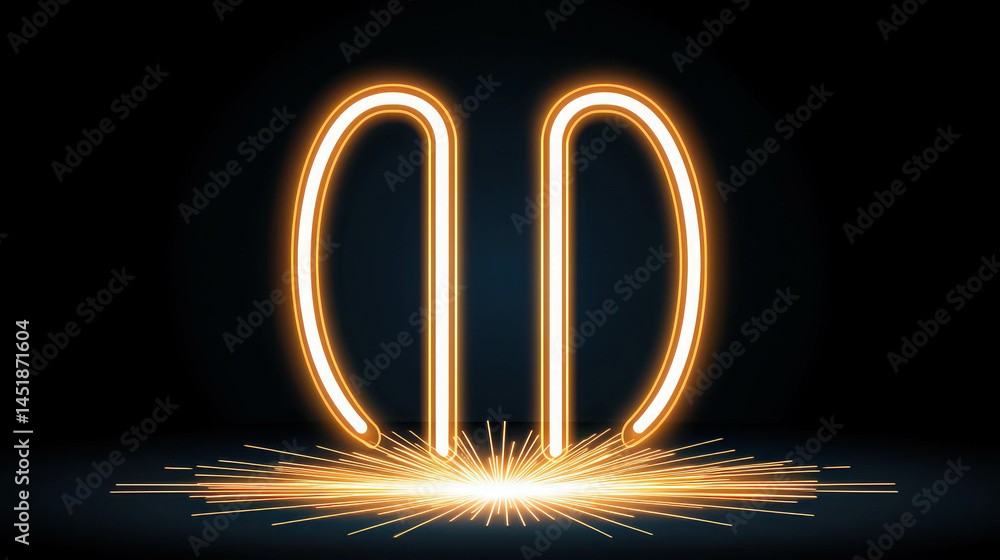 Poster glowing neon light outline on a dark background with sparkles and dynamic energy effects
