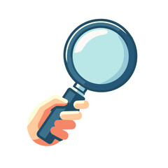 Vector illustration of a hand holding a magnifying glass for searching and exploring