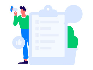 Invite friends to conduct questionnaire flat vector concept operation hand drawn illustration
