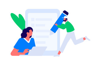 Invite friends to conduct questionnaire flat vector concept operation hand drawn illustration
