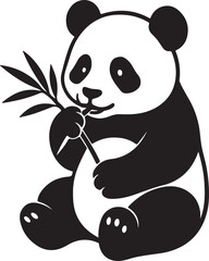 Cute baby panda sitting and eating bamboo – silhouette vector, white background