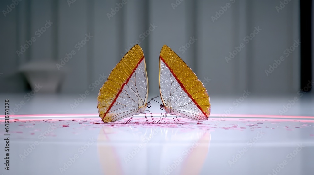 Poster elegant butterfly metamorphosis in double exposure with subtle colors and artistic flair, capturing 
