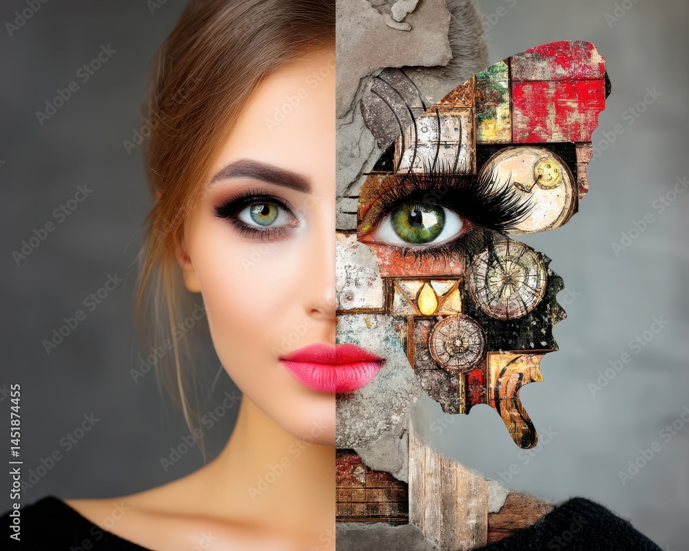 Poster enigmatic unfolding of identity: surreal butterfly metamorphosis blending face and art for a unique 