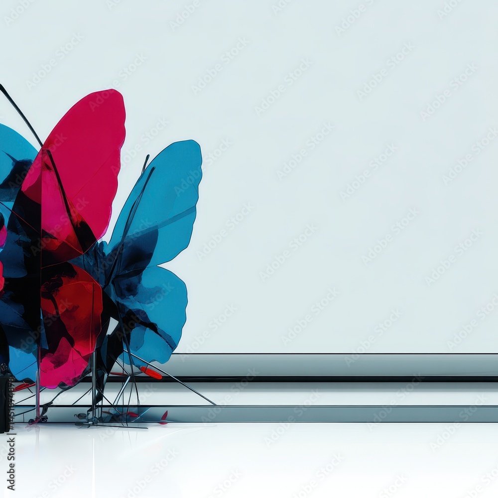 Poster abstract double exposure of a dancer transforming into a butterfly, symbolizing metamorphosis and fr