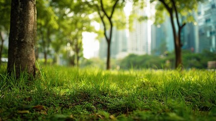 Lush Green Park in City Surrounded by Vibrant Nature and Trees