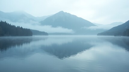 Tranquil Elegance: Foggy Peak Reflections