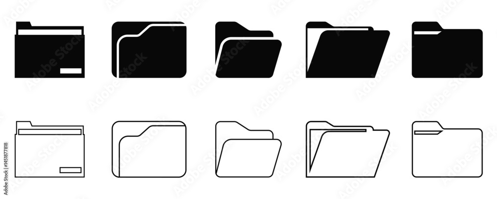 Aufkleber modern file folder icon set – flat, line & filled styles | minimalist document storage symbols in ve