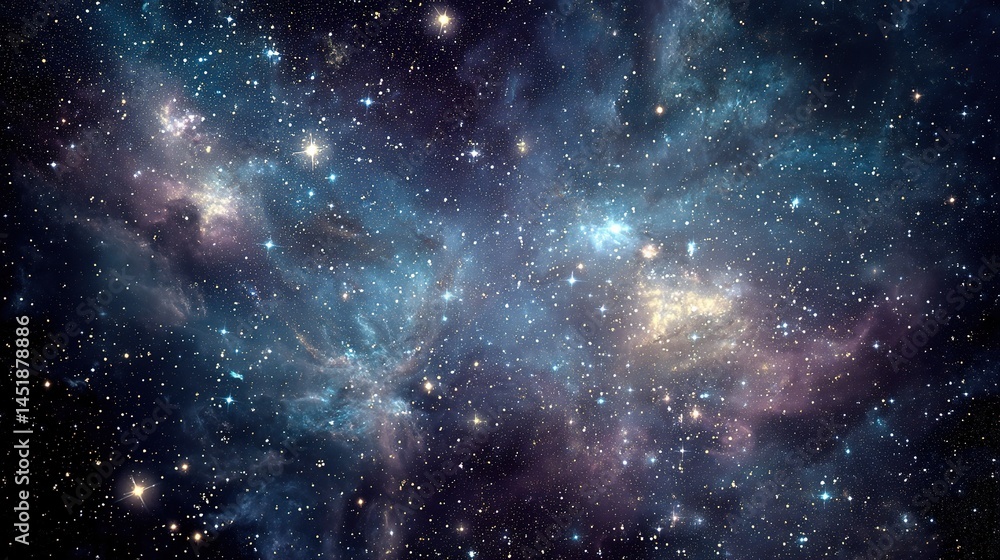Poster awe-inspiring deep space scene with stars and nebulae in dark void