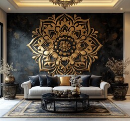 Gold Mandala Wall Decor Living Room Interior Design