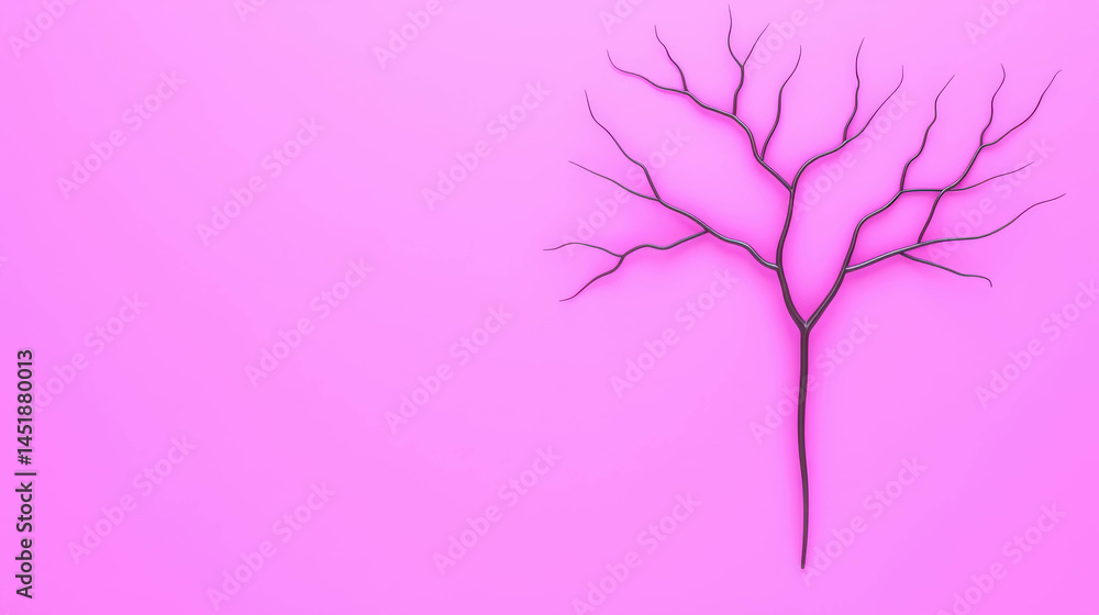 Poster artistic representation of a bare tree branch on a soft pink background for creative projects