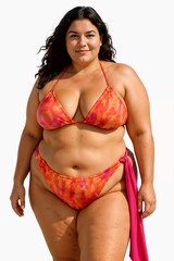 BAHIA BIKINI. Plus-Size Curvy Model in Tie-Dye Bikini on White Background - Generative AI