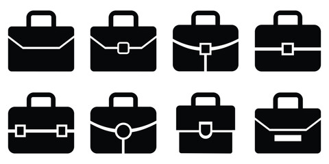 Briefcase and Suitcase Icon Collection – Minimal Vector Set of Job Bags, Office Luggage, and Travel Symbols