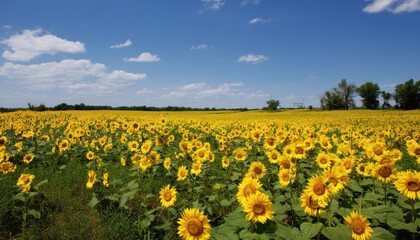 Fototapeta premium A golden sunflower field stretches as far as the eye can see