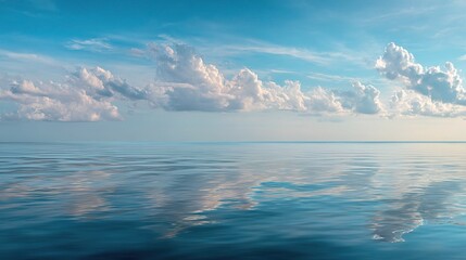 Serene Ocean View with Reflecting Sky and Calm Clouds