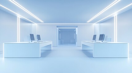 Fototapeta premium Clean Futuristic Space Lab Background with Soft White Light – Minimal High-Tech Interior Concept