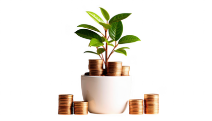 Growth Concept with Plant Surrounded by Stacked Coins for Investment