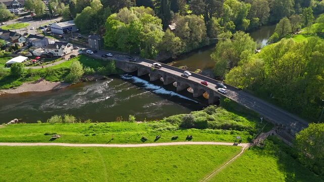 Cinematic Drone Hyperlapse Over Historic Bridge in Abergavenny, Wales