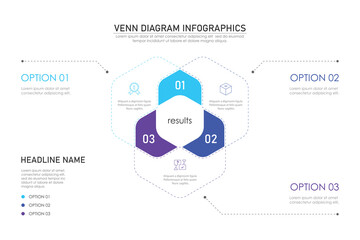 Venn diagram infographic chart template for business 3 parts, options, presentation with venn diagram elements vector illustration.