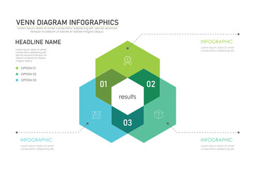 Venn diagram infographic chart template for business 3 parts, options, presentation with venn diagram elements vector illustration.