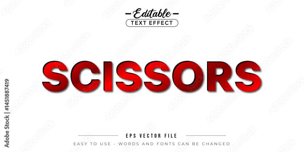 Poster red shiny scissor text, editable text effect.