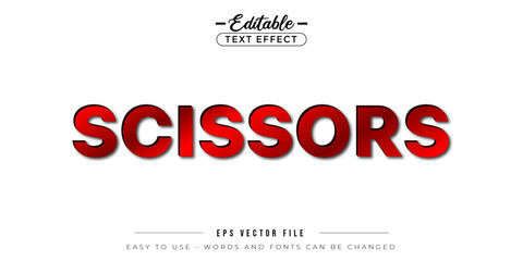 Red shiny scissor text, editable text effect.