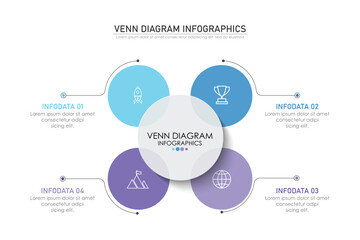 Venn diagram infographic chart template for business 3 parts, options, presentation with venn diagram elements vector illustration.