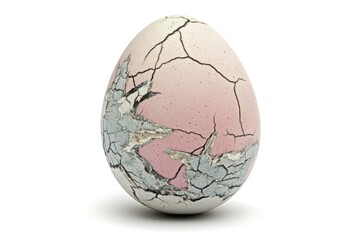 Cracked egg, pale pink and gray, detailed texture