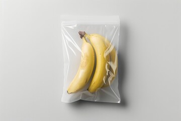 Fresh and Ripe Bananas in a Clear Plastic Bag on Light Background