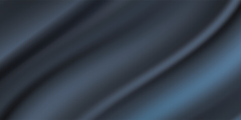Black dark gray blue abstract elegant background. Drapery. Curtain. Fabric material. Soft folds. Wave stripe line. Gradient. Empty space. Design. Template.