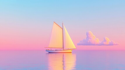 Fototapeta premium Serene Sailboat Gliding Across Tranquil Waters at Sunset Glow