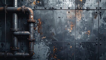 Industrial Rust: A detailed study of aged metallic pipes and plates showcases the raw beauty of industrial decay, rich in texture, color, and detail, perfect for conveying history.