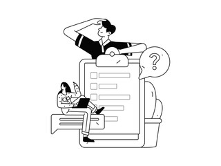 Invite friends to conduct questionnaire flat vector concept operation hand drawn illustration
