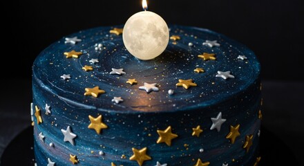 Celestial Galaxy Cake Moon Candle Star Decor Night Sky Theme Birthday Dessert