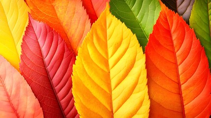 Fototapeta premium Vibrant Autumn Leaves Background Colorful Fall Foliage Texture