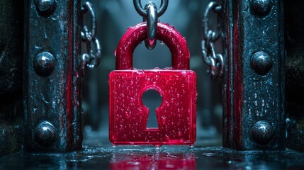Red Padlock Protection: A close-up shot of a vibrant red padlock, its metallic sheen gleaming. The image conveys themes of security, privacy, and the protection of valuable assets.
