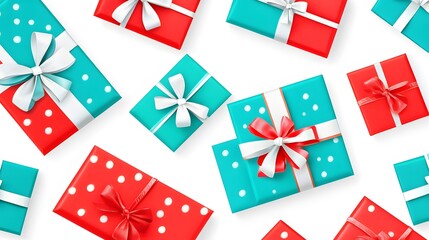 Obraz premium Red and Teal Gift Boxes with Bows Holiday Pattern