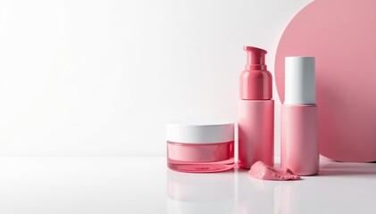 Pure white backdrop showcasing cosmetic items, makeup, brush, white