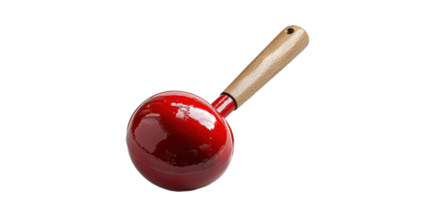 Red Maraca With Wooden Handle. Musical Instrument For Rhythm And Dance Isolated On Transparent Background
