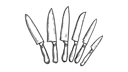 Stainless Steel Knife Line Art Sketch Modern Kitchen Tool