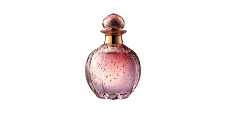Elegant Pink Perfume Bottle With Gold Accents. Luxury Fragrance And Sophisticated Design Isolated On Transparent Background