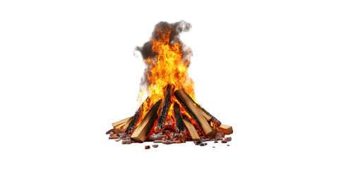 Bonfire With Burning Logs And Smoke. Symbol Of Warmth And Outdoor Gatherings Isolated On Transparent Background