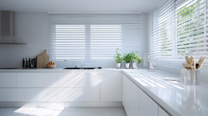 Bright Minimalist Modern Kitchen Interior with Clean Lines and Light