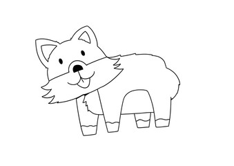 Minimalist cartoon dog in a playful pose. Line art drawing in black and white, ideal for coloring books, children’s crafts, educational tools, and digital clipart collections.