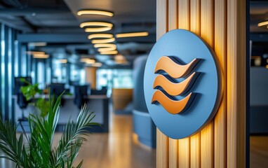 Modern Office Interior Design with Stylish Logo and Warm Lighting