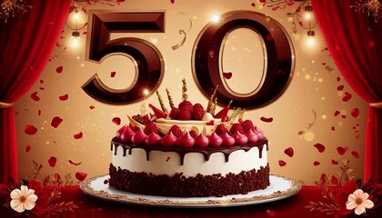 50th birthday birthday cake with festive decorations  