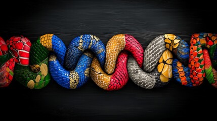 Intertwined colorful snakes